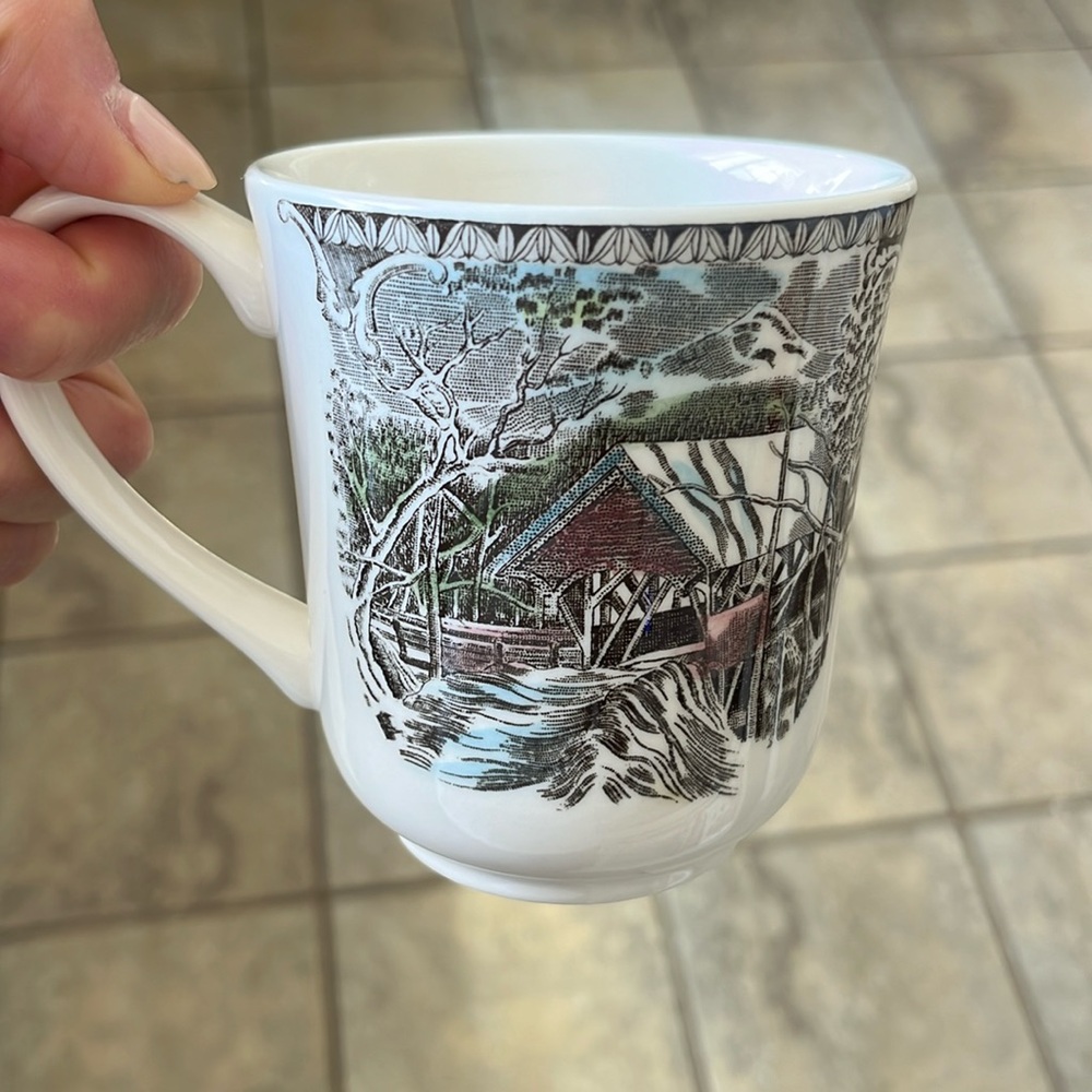 Set of 6 Made in England Vintage Mugs- Cabin Scene